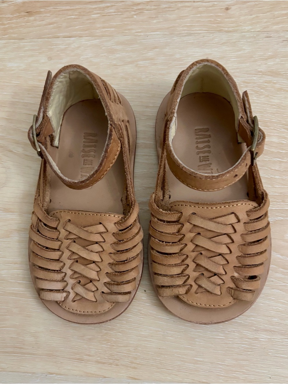 Kids Tan Leather Huarache Sandals with Adjustable Ankle Strap